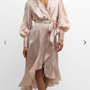 Silk wrap belted midi dress in Crème size US 6